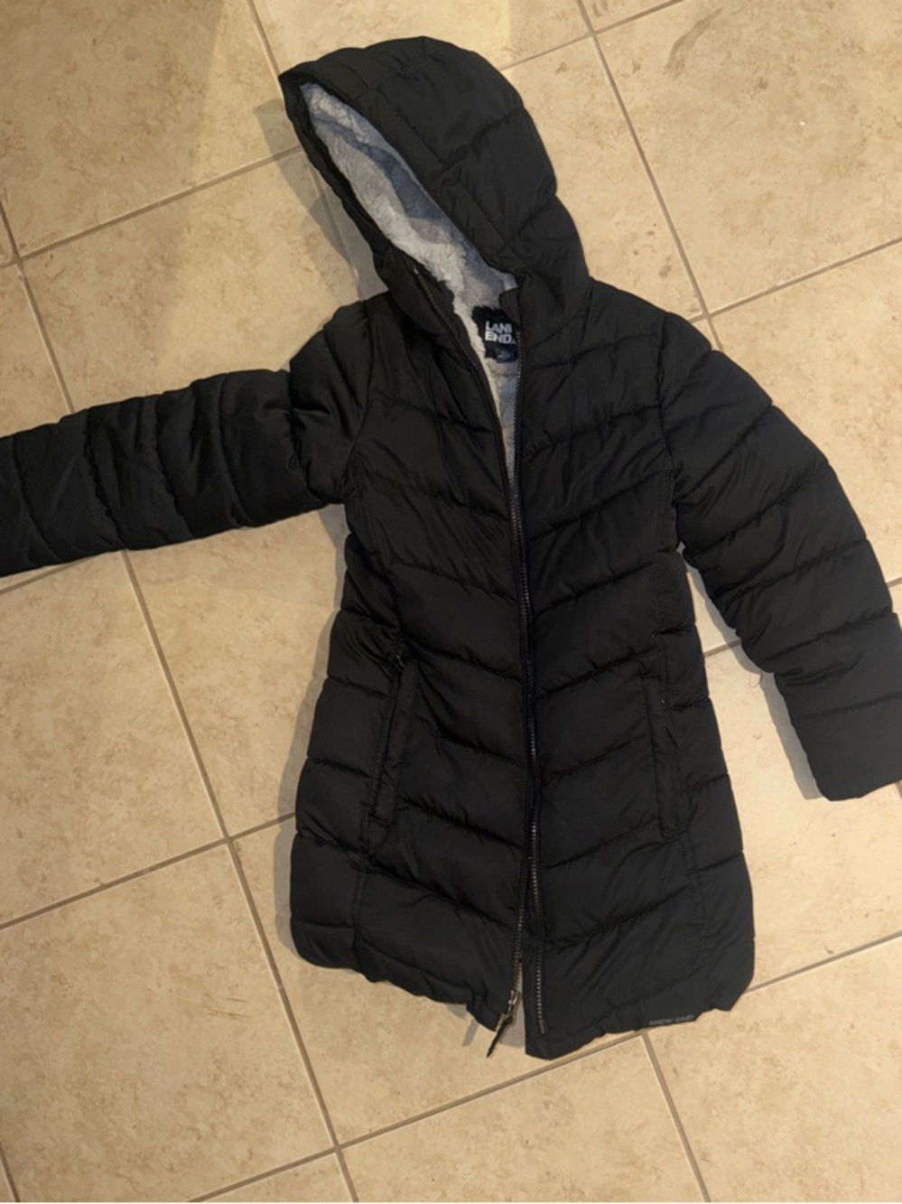Lands' End Kids' Black Hooded Puffer Coat